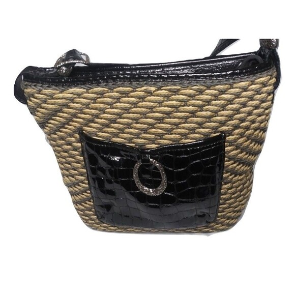 Vintage Brighton Straw Hobo Shoulder Bag Leather Trim Beige & Brown Purse - Picture 1 of 9